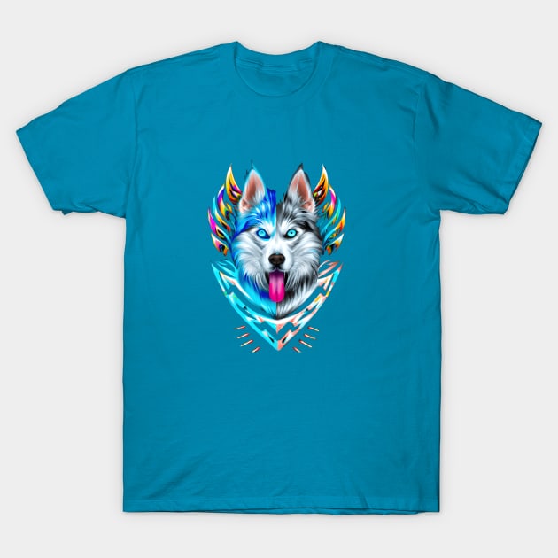 Alaskan Malamute Ice And Fire Sled Dog T-Shirt by Furrban